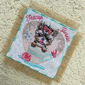 Original Embroidered Tea Cup Yorkie Mat